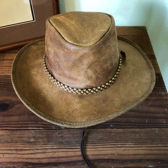Heads n’ Home Hats Leather “Crusher” Cowboy Hat Adjustable M/L EC. - Picture 5 of 11